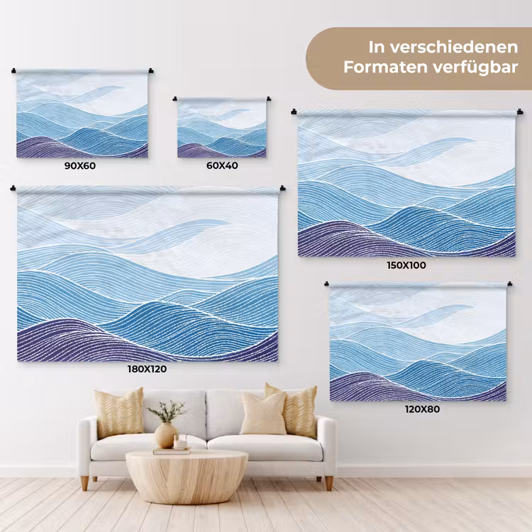 Abstract - Golven - Patroon - Blauw - Modern Wandkleed katoen klein -tsfeer8_DE