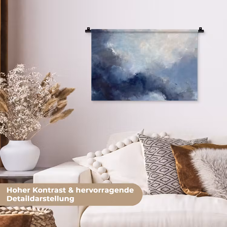 Abstract - Wolken - Modern - Blauw - Kunst Wandkleed katoen klein -tsfeer1_DE