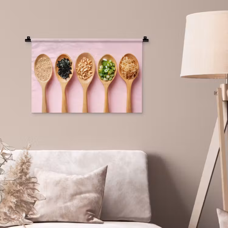 Ingrediënten - Lepels - Hout - Roze Wandkleed katoen klein -sfeer4