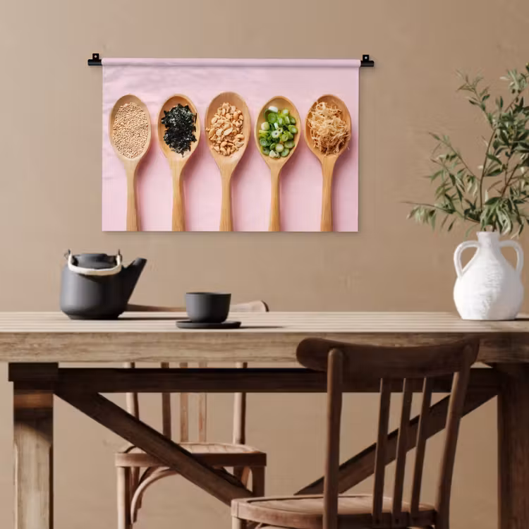 Ingrediënten - Lepels - Hout - Roze Wandkleed katoen klein -sfeer6
