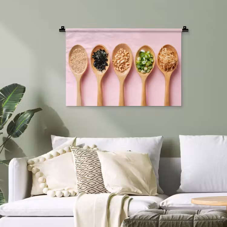 Ingrediënten - Lepels - Hout - Roze Wandkleed katoen klein -sfeer7