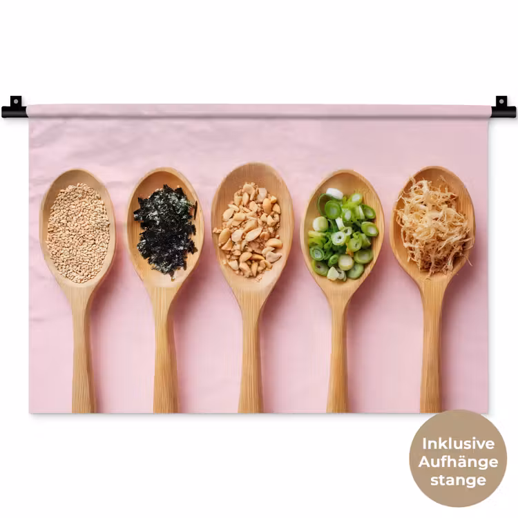 Ingrediënten - Lepels - Hout - Roze Wandkleed katoen klein -t3d_DE