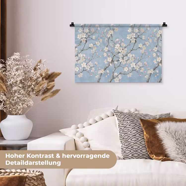 Takken - Kersenbloesem - Blauw Wandkleed katoen klein -tsfeer1_DE