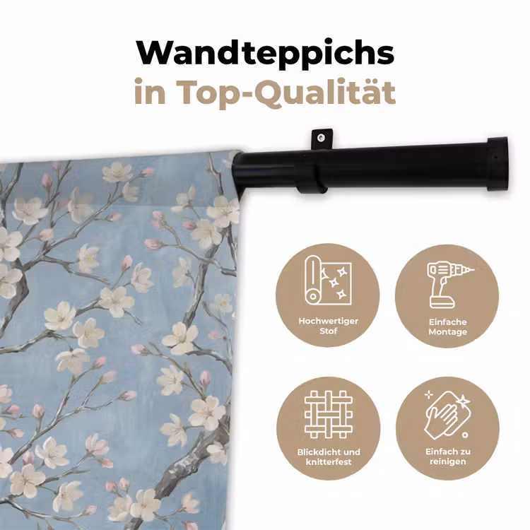 Takken - Kersenbloesem - Blauw Wandkleed katoen klein -tsfeer2_DE