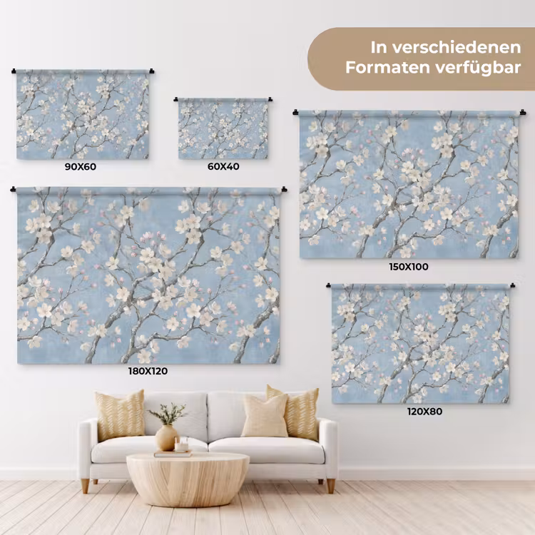 Takken - Kersenbloesem - Blauw Wandkleed katoen klein -tsfeer8_DE