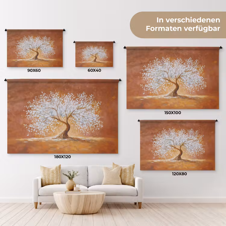 Abstract - Boom - Wit - Bladeren Wandkleed katoen klein -tsfeer8_DE