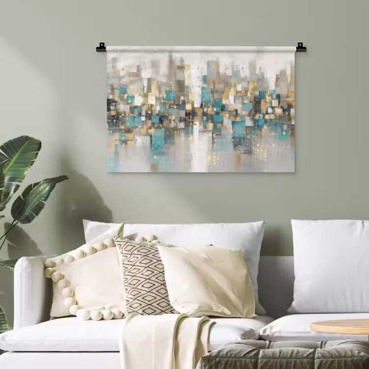 Abstract - Blokken - Goud - Skyline Wandkleed katoen klein -sfeer7