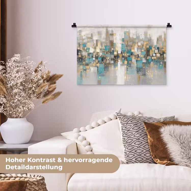 Abstract - Blokken - Goud - Skyline Wandkleed katoen klein -tsfeer1_DE