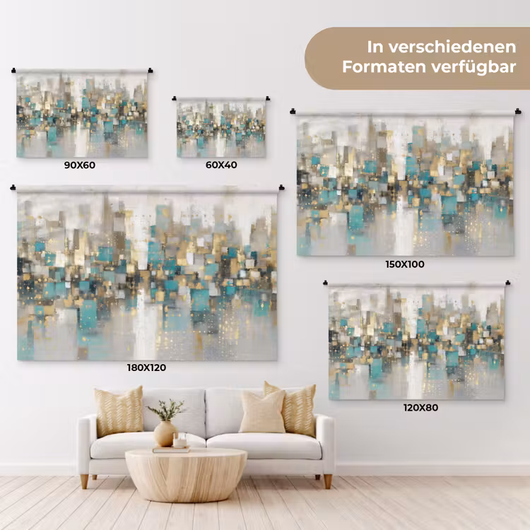 Abstract - Blokken - Goud - Skyline Wandkleed katoen klein -tsfeer8_DE