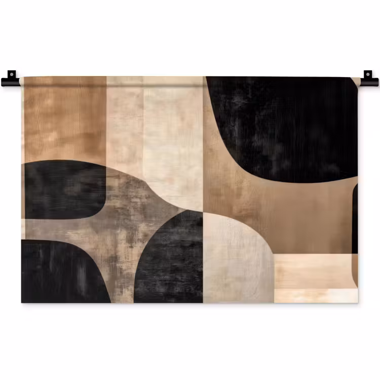 Abstract - Vlakken - Zwart - Rond Wandkleed katoen klein -zz3d
