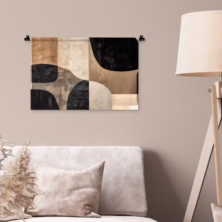 Abstract - Vlakken - Zwart - Rond Wandkleed katoen klein -sfeer4