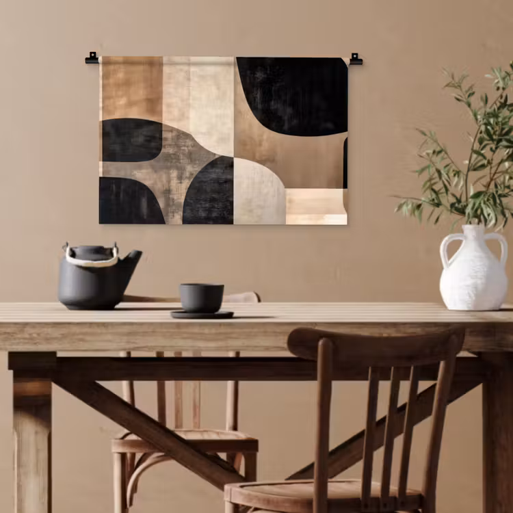 Abstract - Vlakken - Zwart - Rond Wandkleed katoen klein -sfeer6