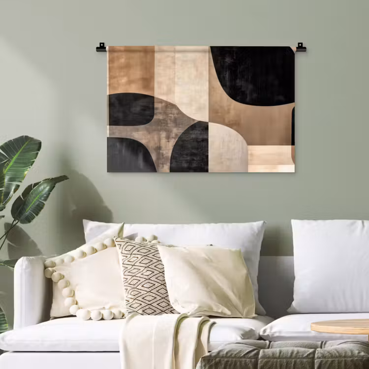 Abstract - Vlakken - Zwart - Rond Wandkleed katoen klein -sfeer7