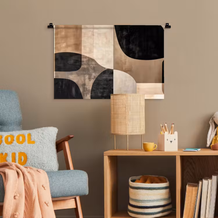 Abstract - Vlakken - Zwart - Rond Wandkleed katoen klein -wsfeer4_kind
