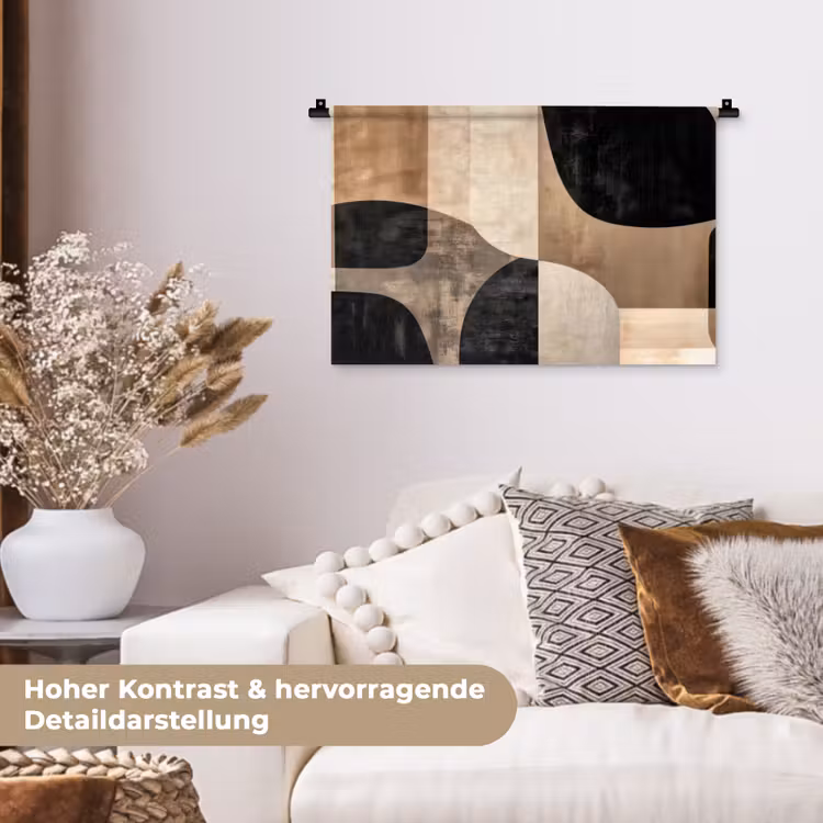 Abstract - Vlakken - Zwart - Rond Wandkleed katoen klein -tsfeer1_DE