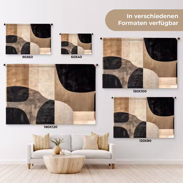 Abstract - Vlakken - Zwart - Rond Wandkleed katoen klein -tsfeer8_DE