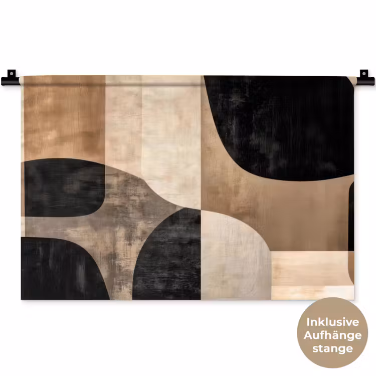 Abstract - Vlakken - Zwart - Rond Wandkleed katoen klein -t3d_DE