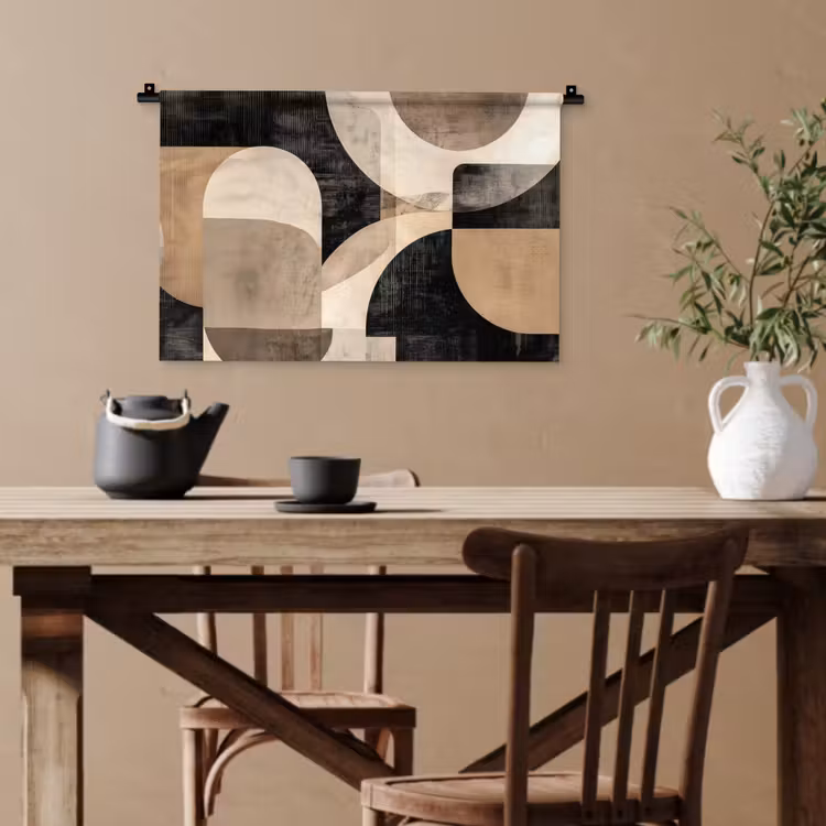 Abstract - Vormen - Modern - Beige Wandkleed katoen klein -sfeer6