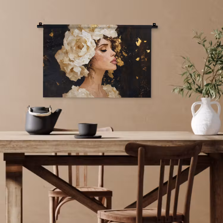 Abstract - Vrouw - Bloemen - Wit Wandkleed katoen klein -sfeer6