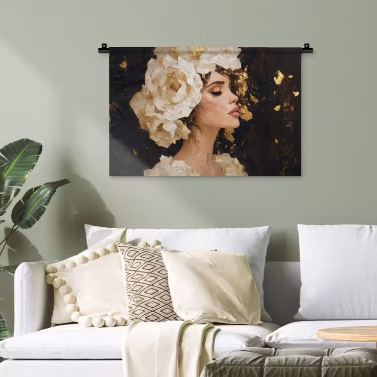 Abstract - Vrouw - Bloemen - Wit Wandkleed katoen klein -sfeer7