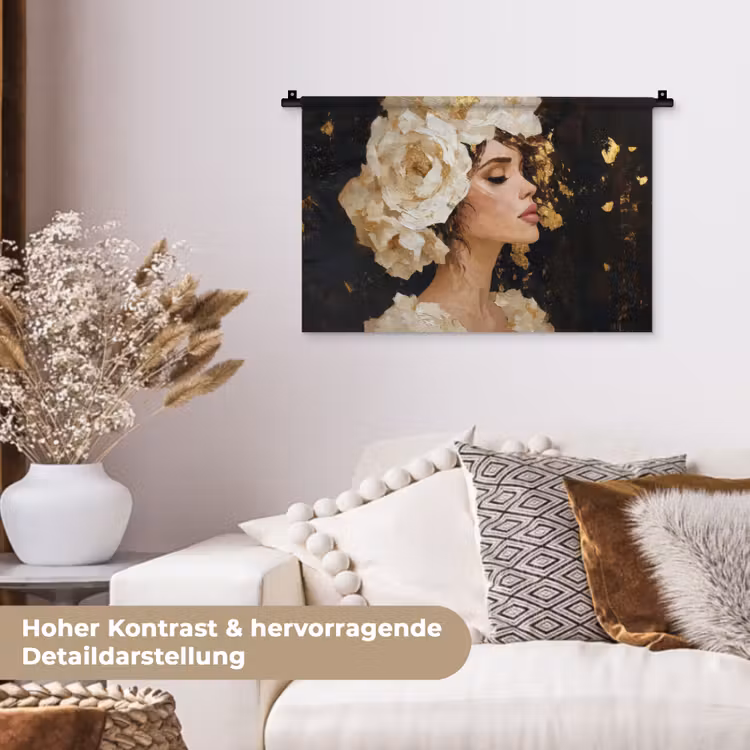Abstract - Vrouw - Bloemen - Wit Wandkleed katoen klein -tsfeer1_DE