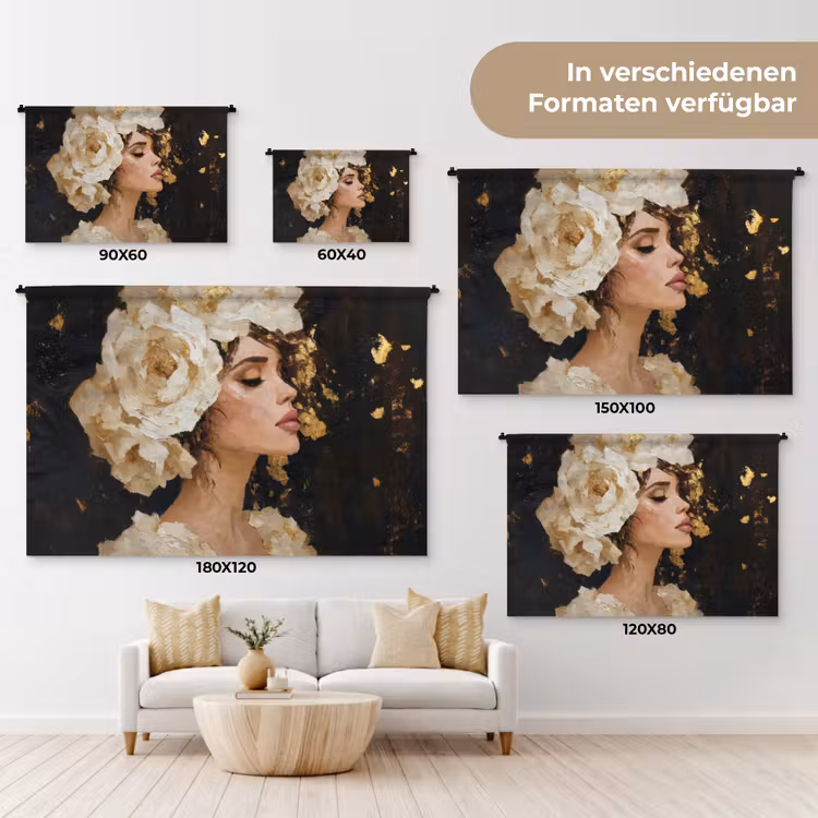 Abstract - Vrouw - Bloemen - Wit Wandkleed katoen klein -tsfeer8_DE