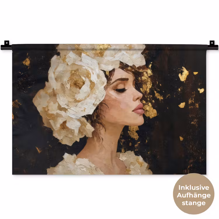 Abstract - Vrouw - Bloemen - Wit Wandkleed katoen klein -t3d_DE