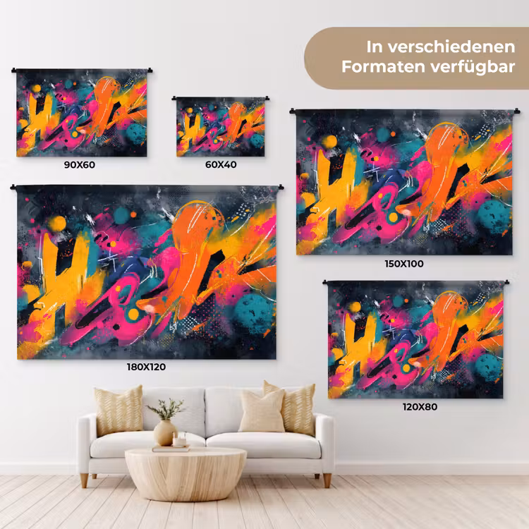 Abstract - Graffiti - Kleurrijk - Verfspatten Wandkleed katoen klein -tsfeer8_DE