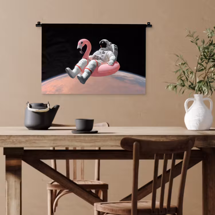 Astronaut - Flamingo - Zwemband - Roze Wandkleed katoen klein -sfeer6