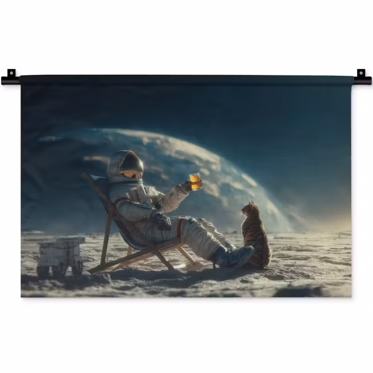 Astronaut - Kat - Glas - Stoel Wandkleed katoen klein -zz3d