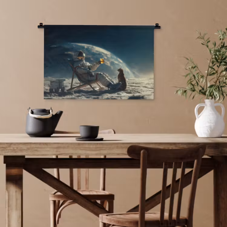 Astronaut - Kat - Glas - Stoel Wandkleed katoen klein -sfeer6