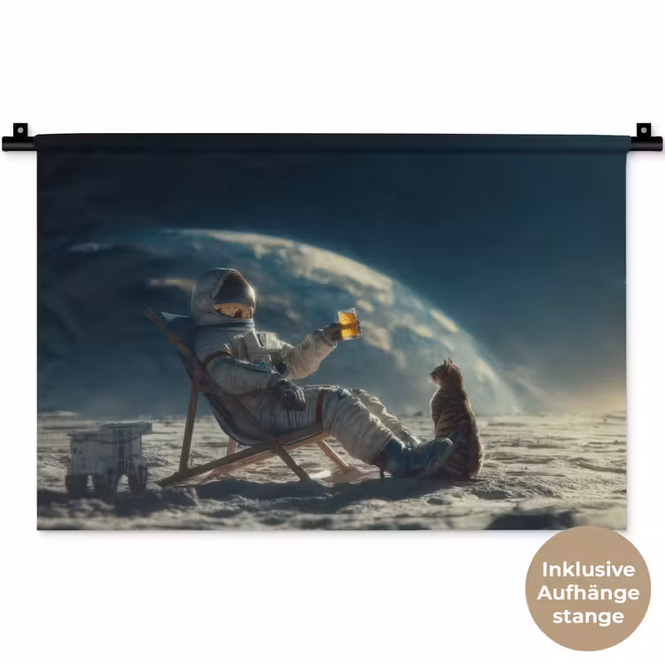 Astronaut - Kat - Glas - Stoel Wandkleed katoen klein -t3d_DE