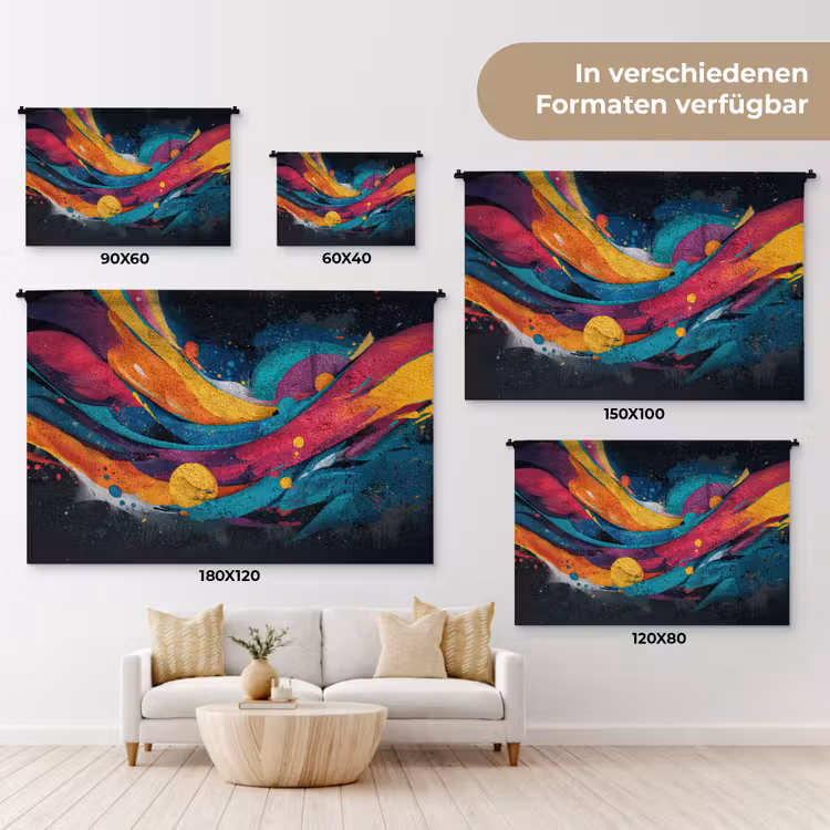 Banen - Golven - Kleurrijk - Abstract Wandkleed katoen klein -tsfeer8_DE