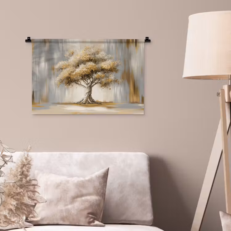 Boom - Bladeren - Abstract - Wit Wandkleed katoen klein -sfeer4