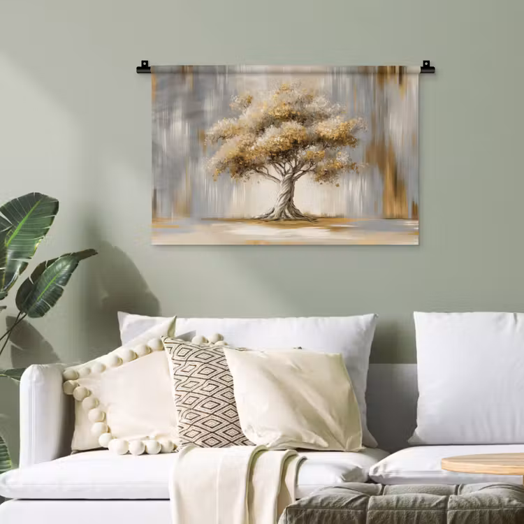 Boom - Bladeren - Abstract - Wit Wandkleed katoen klein -sfeer7