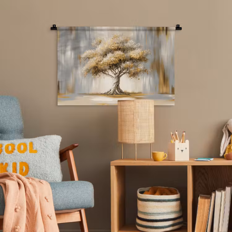 Boom - Bladeren - Abstract - Wit Wandkleed katoen klein -wsfeer4_kind