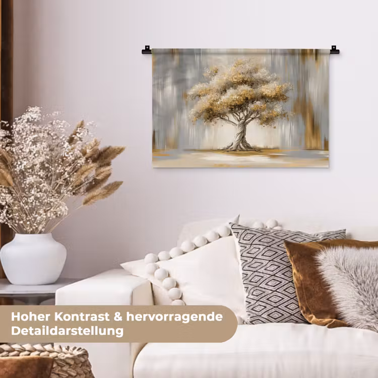Boom - Bladeren - Abstract - Wit Wandkleed katoen klein -tsfeer1_DE