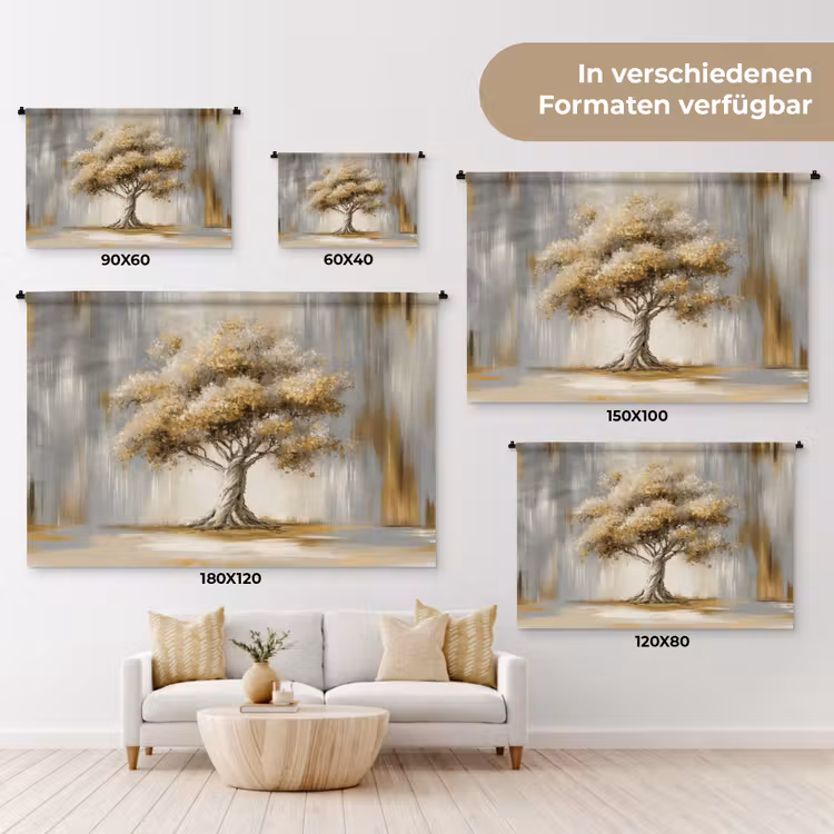 Boom - Bladeren - Abstract - Wit Wandkleed katoen klein -tsfeer8_DE