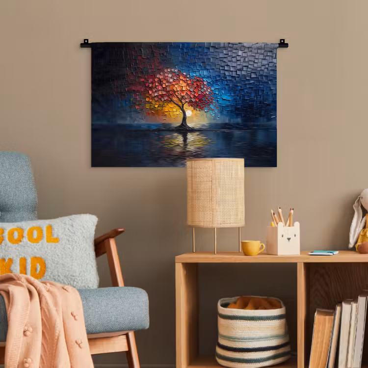 Boom - Blauw - Bladeren - Vakken Wandkleed katoen klein -wsfeer4_kind