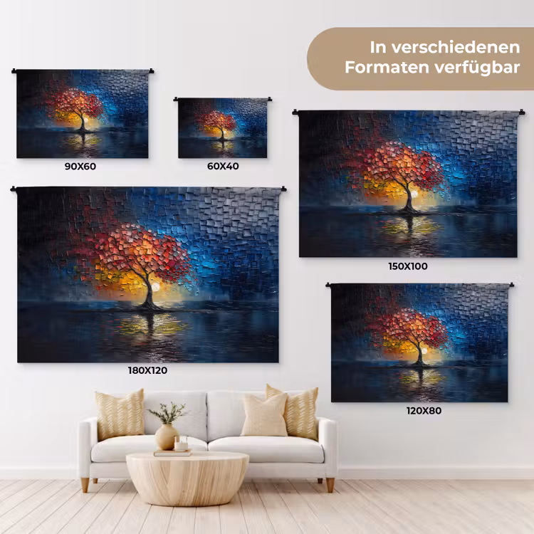 Boom - Blauw - Bladeren - Vakken Wandkleed katoen klein -tsfeer8_DE