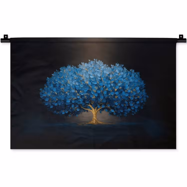 Boom - Blauw - Bladeren - Penseelstreken Wandkleed katoen klein -zz3d