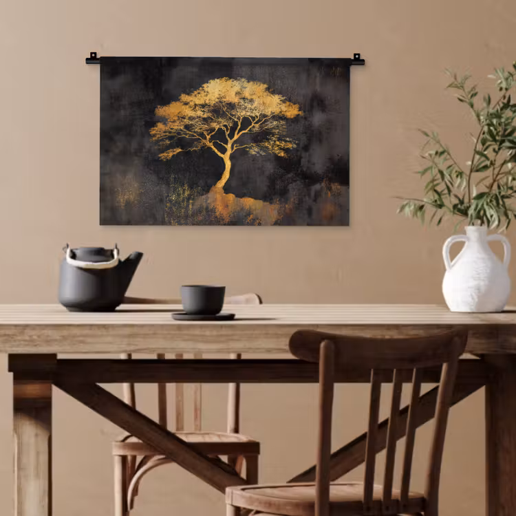 Boom - Schilderij - Goud - Abstract Wandkleed katoen klein -sfeer6