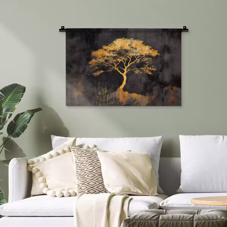 Boom - Schilderij - Goud - Abstract Wandkleed katoen klein -sfeer7