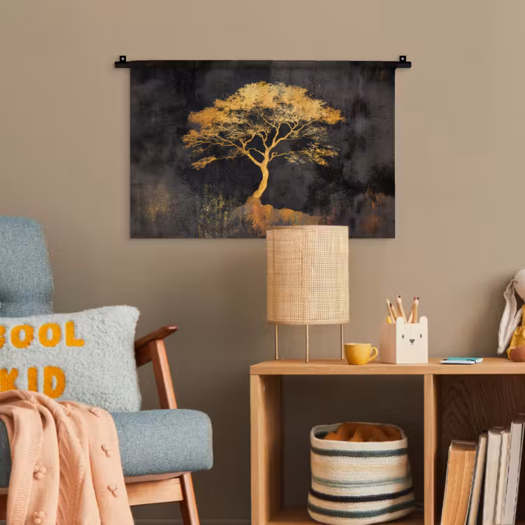 Boom - Schilderij - Goud - Abstract Wandkleed katoen klein -wsfeer4_kind