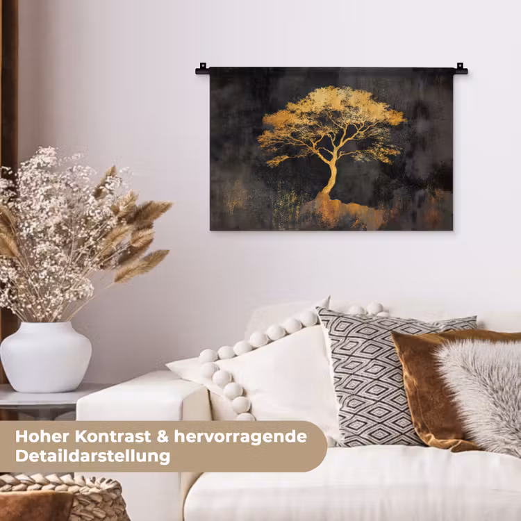 Boom - Schilderij - Goud - Abstract Wandkleed katoen klein -tsfeer1_DE
