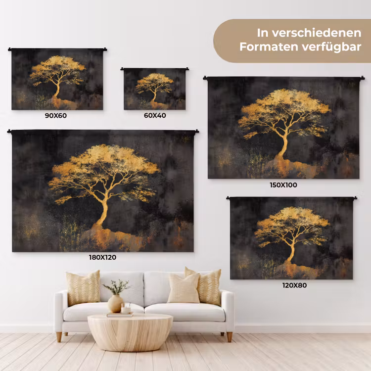 Boom - Schilderij - Goud - Abstract Wandkleed katoen klein -tsfeer8_DE