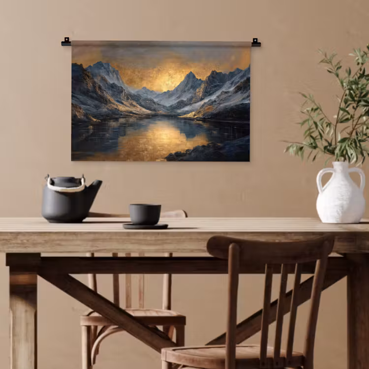 Berglandschap met Gouden Zonsondergang Wandkleed katoen klein -sfeer6