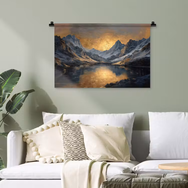 Berglandschap met Gouden Zonsondergang Wandkleed katoen klein -sfeer7
