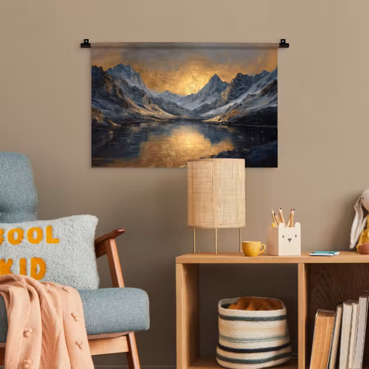 Berglandschap met Gouden Zonsondergang Wandkleed katoen klein -wsfeer4_kind