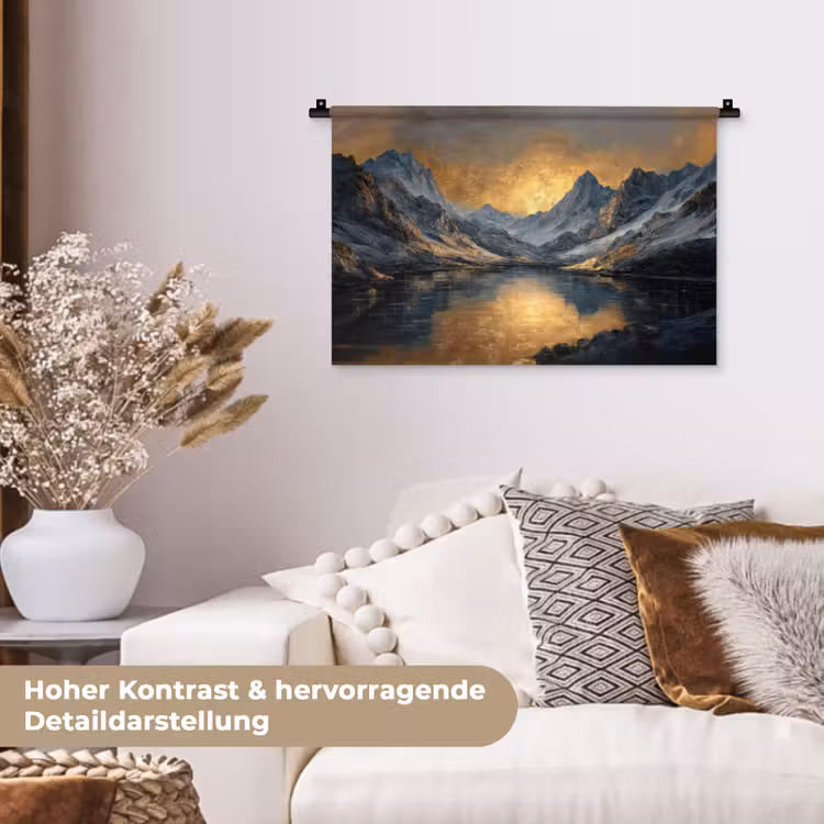 Berglandschap met Gouden Zonsondergang Wandkleed katoen klein -tsfeer1_DE
